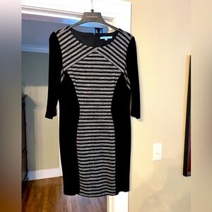 Antonio Melanie Size Large Black and Gray Striped Dress